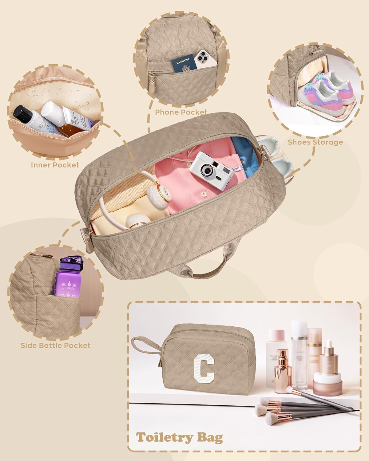Initial Duffle Bag for Travel Women Girls Gift: Personalized Weekender bags, Dance Cheer bag Sports for Girl, Kid Gymnastics Bags, Birthday Gifts for Women Girls Kids Teens Mom Teacher