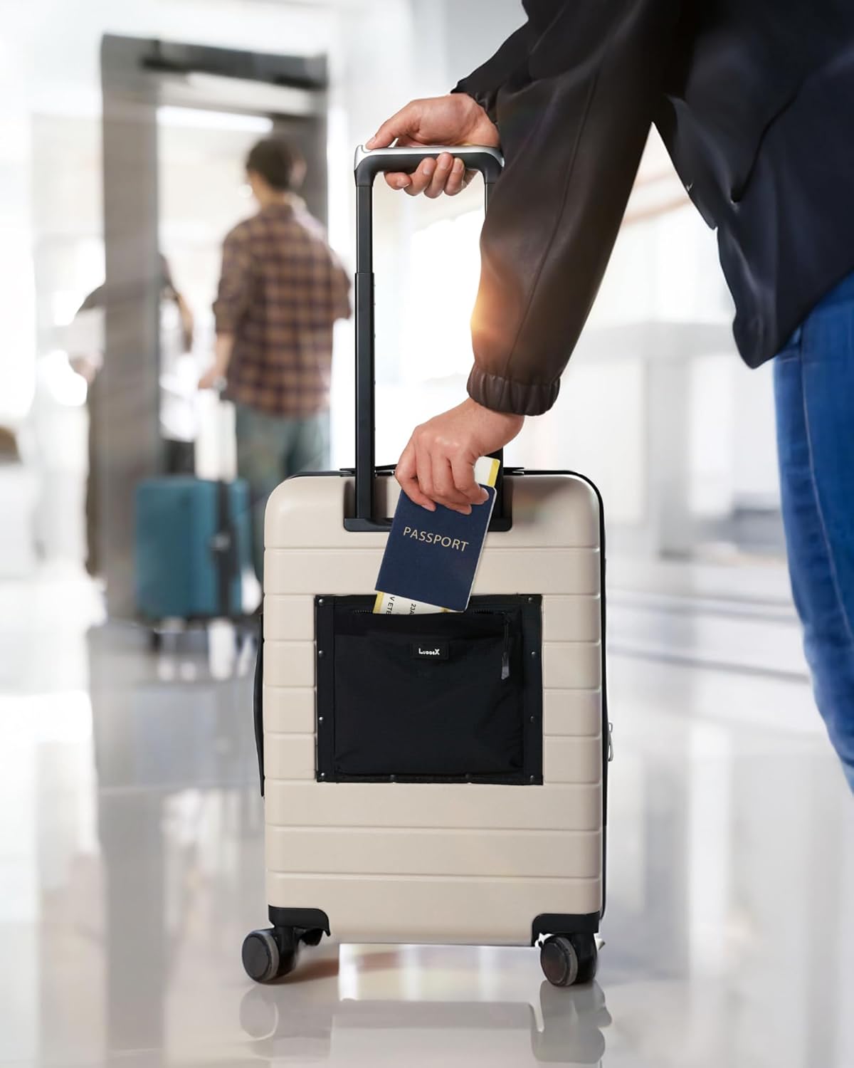 LUGGEX Carry On Luggage HUP3, Accelerate Access with DiHook, Handy Pouch, 20 inch Expandable Hard Shell Suitcases with Spinner Wheels (HX-Core, Nautical Blue)