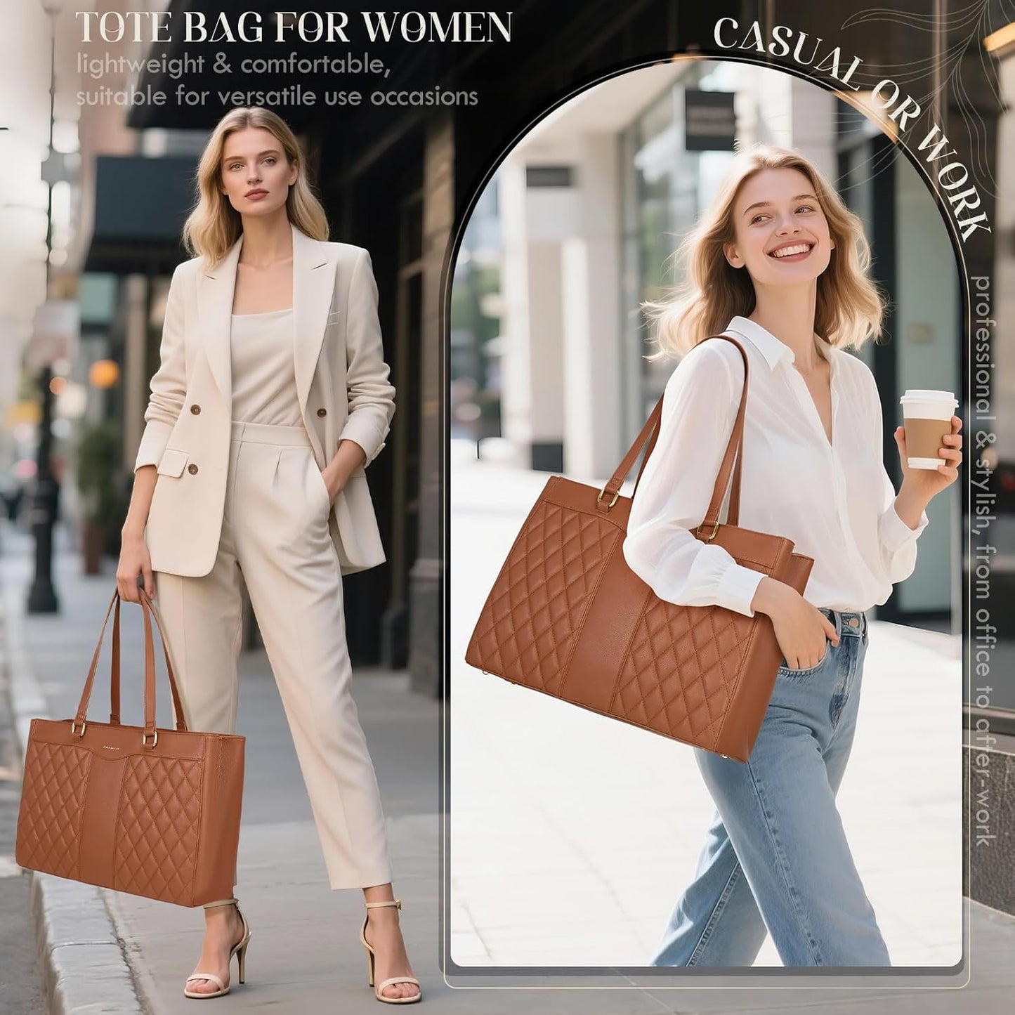 RAINSMORE Laptop Bag for Women 15.6 Inch Work Tote Bags Leather Laptop Tote Professional Laptop Purse Computer Handbag Womens Briefcase Tote with Clutch for Teacher Office Travel, Brown