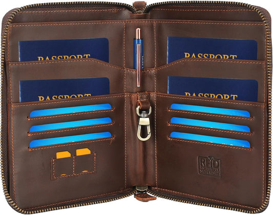 STAR VISTA Lorenzo Full Grain Leather Family Passport Wallet for 4, Large Travel Document Organizer for Exquisite Voyagers, Multi-Currency Compartments, RFID Blocking, AirTag Track, Espresso Brown