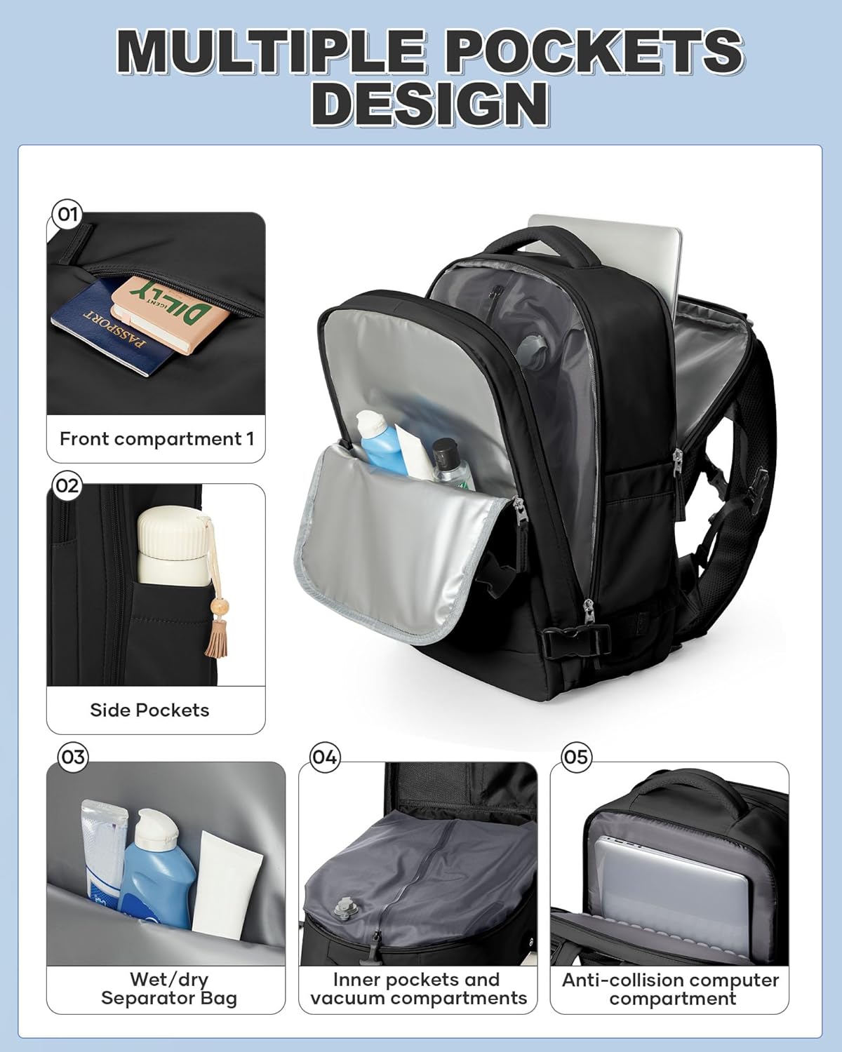 Vacuum Backpack Travel with Pump,Personal Item Carry on Vacpack Backpacks Flight Approved 18x14x8 inches for Men,Mochila compresion al vacio,Black