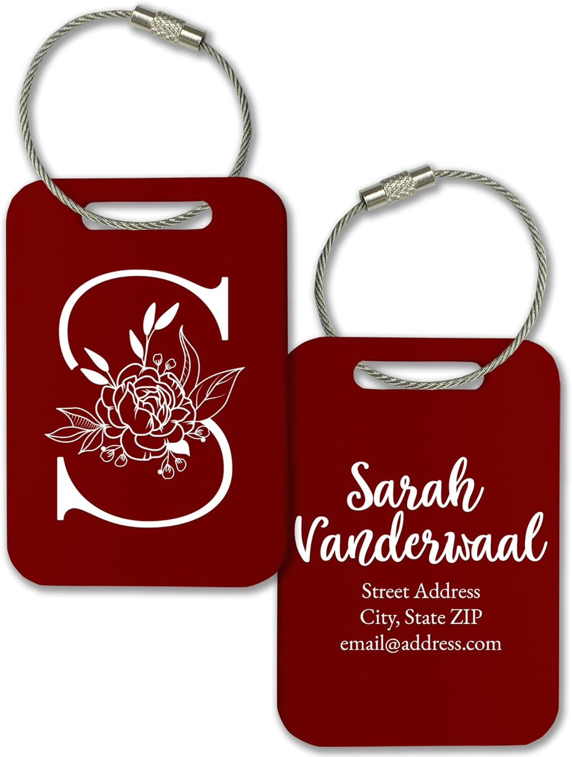 Personalized Monogram Name Tag for Luggage (3 or 6 Count Pack) | Custom Tag for Suitcase | Acrylic Name Tag for Travel | Choose Your Font & Color | Backpack ID Label (Monogram, Dark Red)