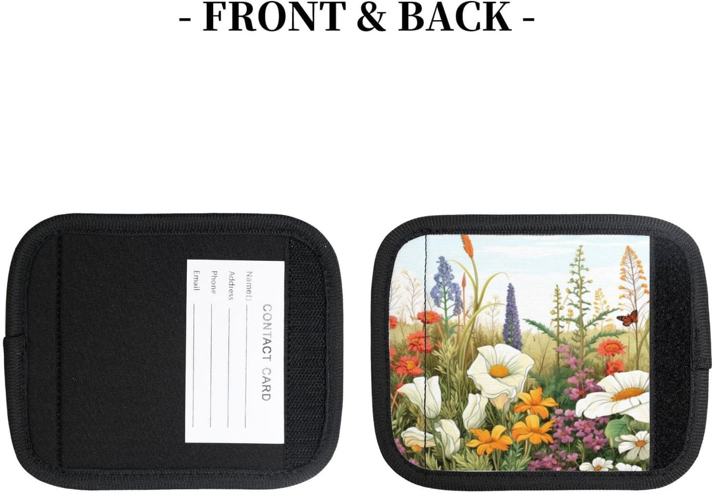 Luggage Handle Wraps Meadow Wildflowers Herbs Filed Luggage Identifiers Soft Neoprene Luggage Handle Wraps For Suitcase Trolley Handle Grip Cover 2 Pack Luggage Tags