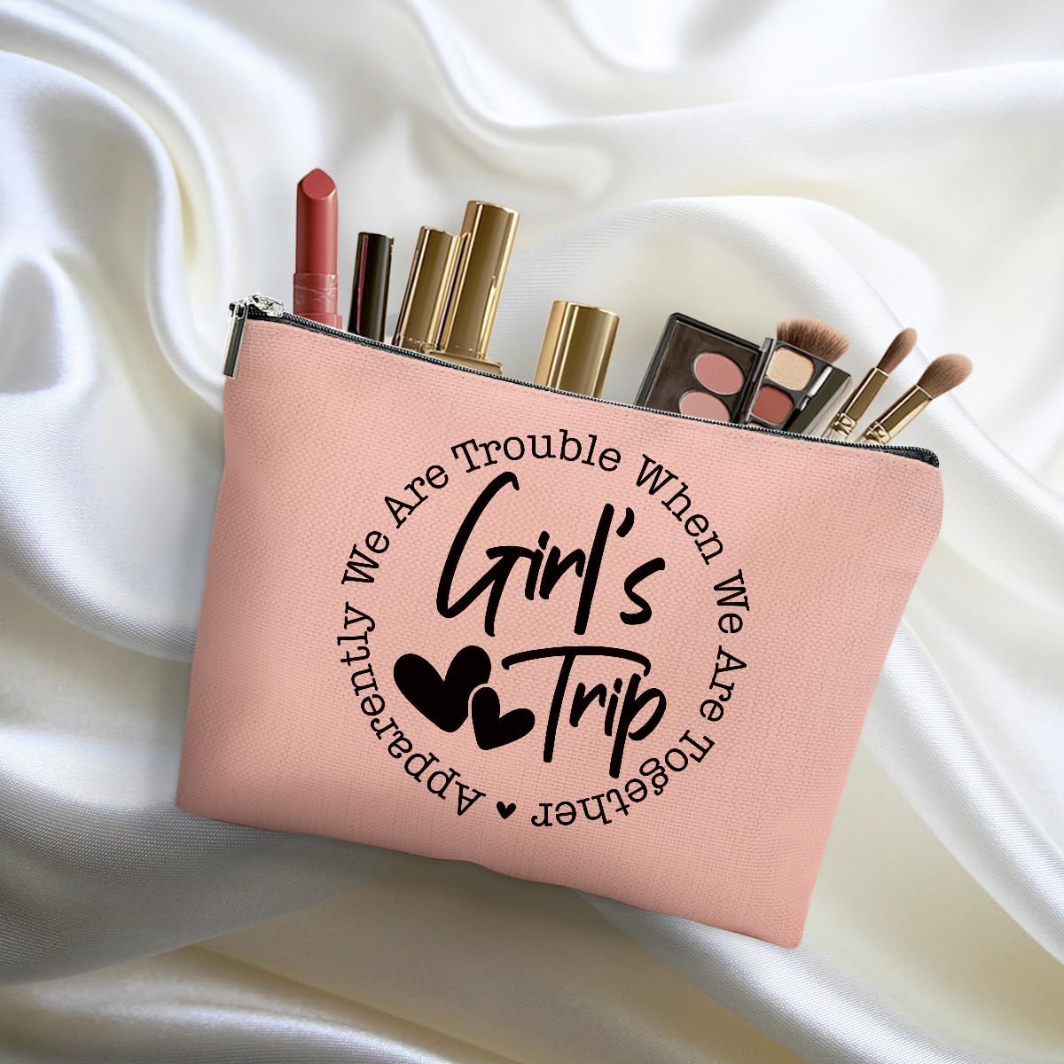 5Pcs Girls Trip Gifts Favors, Girls Weekend Gifts Makeup Bag, Bestie Gifts Weekend Bag Vacation 2025 Cosmetic Bag, Friendship Gifts for Women Her Bride, Graduation Wedding Gifts Toiletry Bag