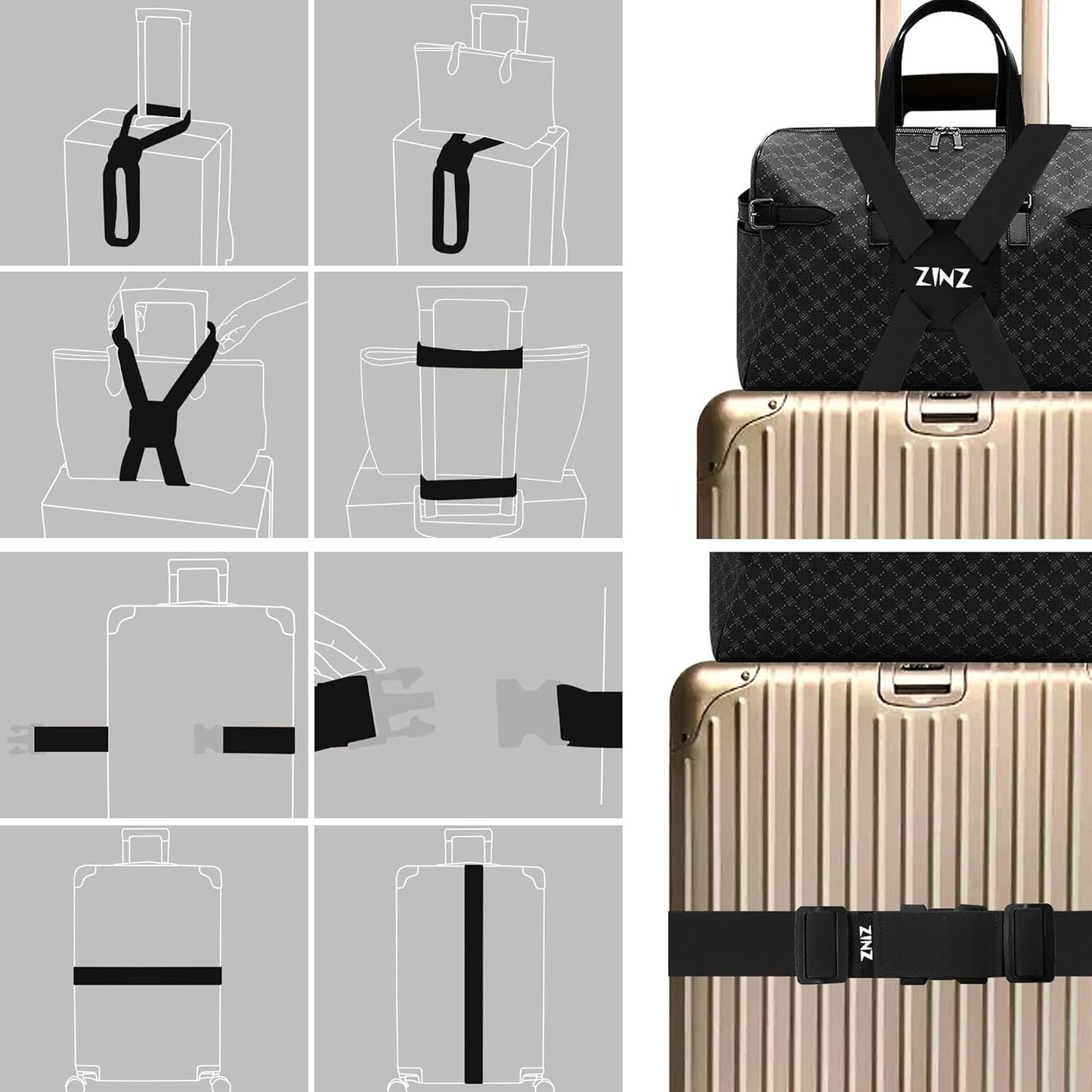2-Pack Elastic Luggage Straps with Suitcase Bungee, Adjustable Bag Belt Travel Accessories -Black