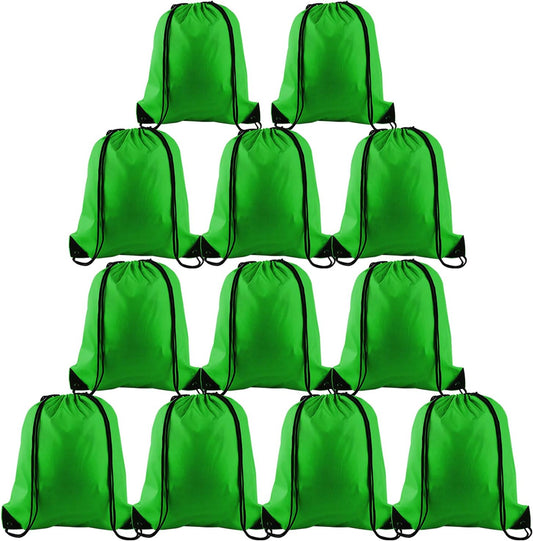 KUUQA 12 Pcs Drawstring Backpack Bags String Backpack Bulk Sport Gym Sack Bags for Traveling and Storage (Dark Green)