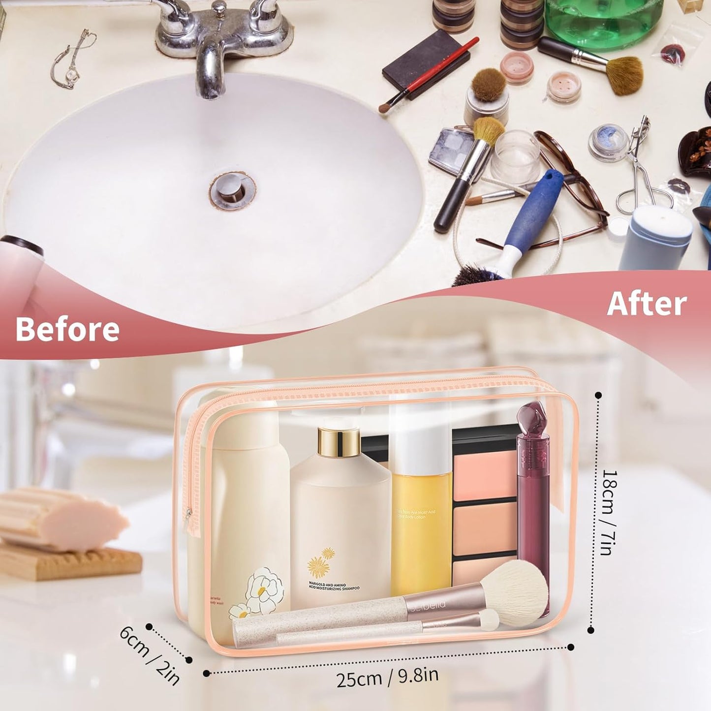 TISRATOK 12 PCS Clear Makeup Bag for Women with Zipper, TSA Approved Toiletry Pouch, Cosmetic Bag