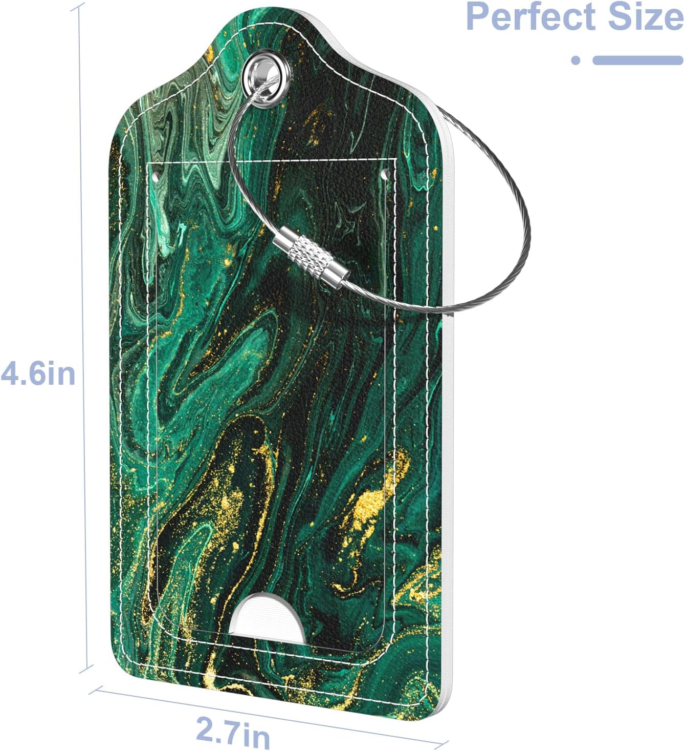 2 Pack PU Leather Luggage Tags for Suitcase, Travel Cruise Luggage Tag with Privacy Flap, Name ID Label and Metal Loop for Women Men Baggage Handbag School Bag Backpack, Green Marble