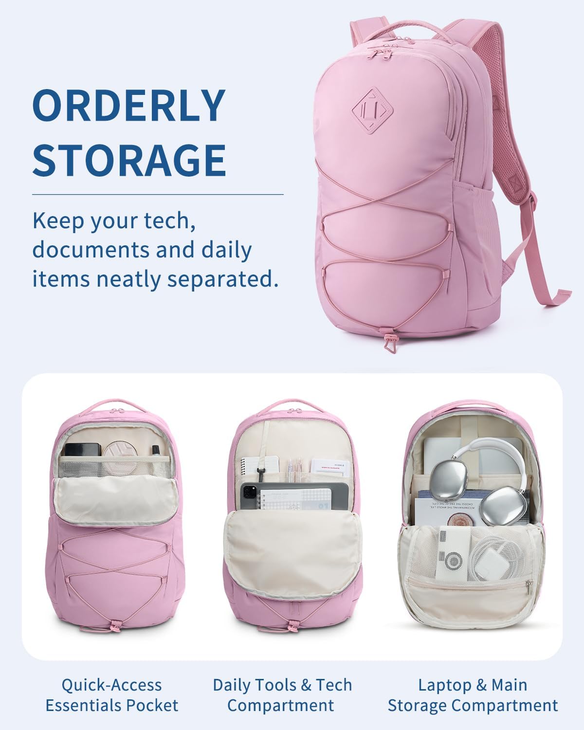 WANDF 15.6-Inch Laptop Backpack for Women, Travel Backpack Water-Resistant Lightweight College Backpack for Work Casual Business Weekender (Pink)