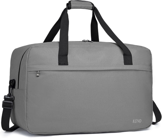 Kono Travel Duffel Bag 48L Large Carry-on Bag Sports Tote Gym Bag Weekender Overnight Bags for Men Women 21.65"x13.78"x9.84" Gray