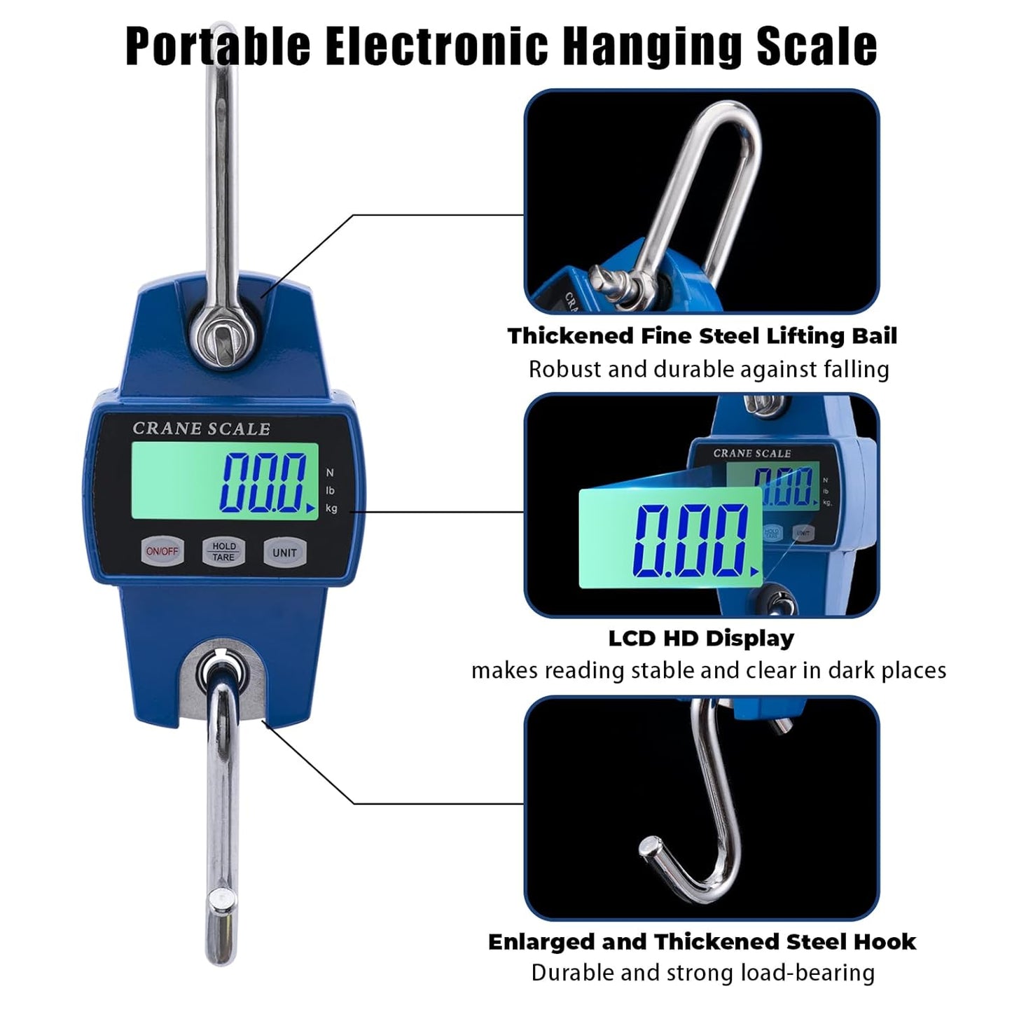 Goture Digital Hanging Scale,500kg/1100lbs Crane Scales,Fishing Scale with LED Display, Heavy Duty Hanging Weight Scale for Fishing,Luggage,Big Game,Farm,Hunting,Industries,Warehouse
