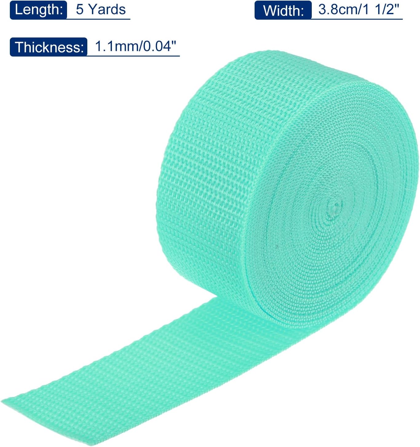 MECCANIXITY Lightweight Polypropylene Webbing Strap 1 1/2" 5 Yard Backpack Strapping Band Turquoise Green for Outdoor Luggage Cargo Straps