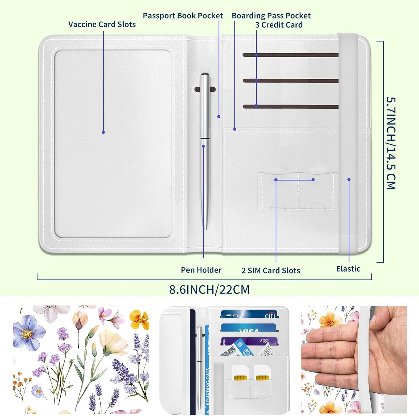 Passport Holder for Travel Essentials, Leather RFID Blocking Passport Wallet Cover Case, Cute Passport Book Holders for Women and Men Boho Colorful Flowers
