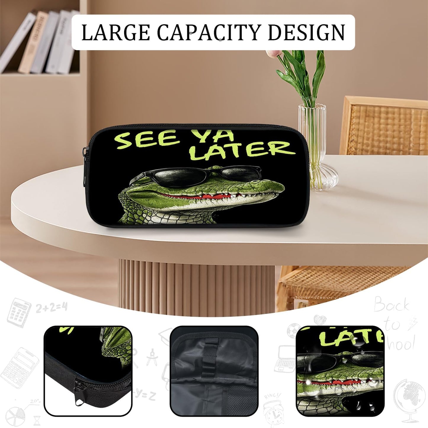 Funny Crocodile Backpack Cool School Bag 3PCS Backpack 16 Inch with Lunch Bag Set Lightweight for Teen Boys Girls Kids Elementary Middle School