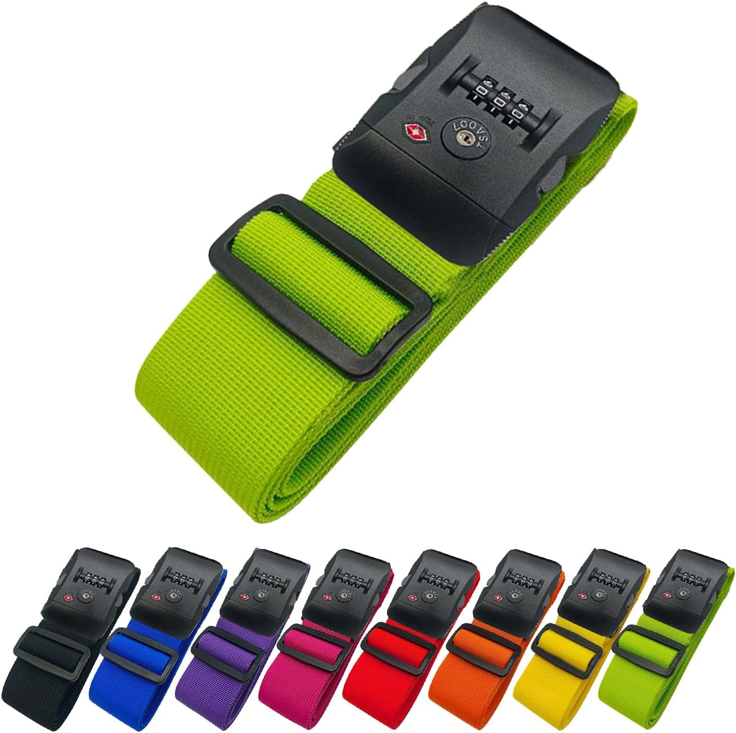 Suitcase Belt TSA Lock dial Type, I-Shape, English Instructions, Length Adjustable, Lightweight Type, Carrying case Marker, Travel, Business Trip, Luggage Collapse Prevention (Green)