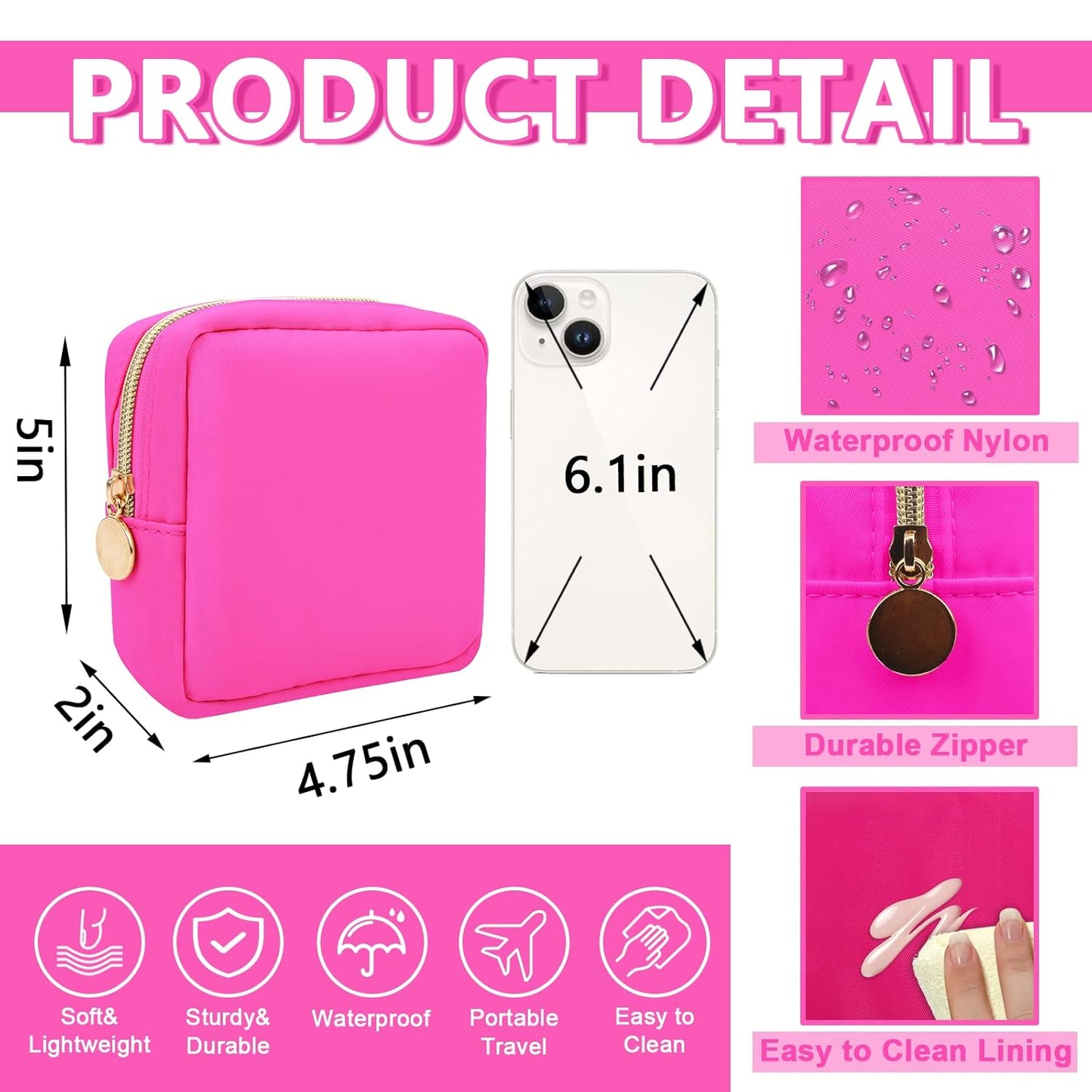 6 Pcs Waterproof Mini Makeup Bag Pouch for Purse,Small Cosmetic Travel Bag Pouch Nylon Toiletry Organizers Bag for Women Girls,Cute Mini Zipper Pouch Preppy Coin Purse for School Work Camping Travel