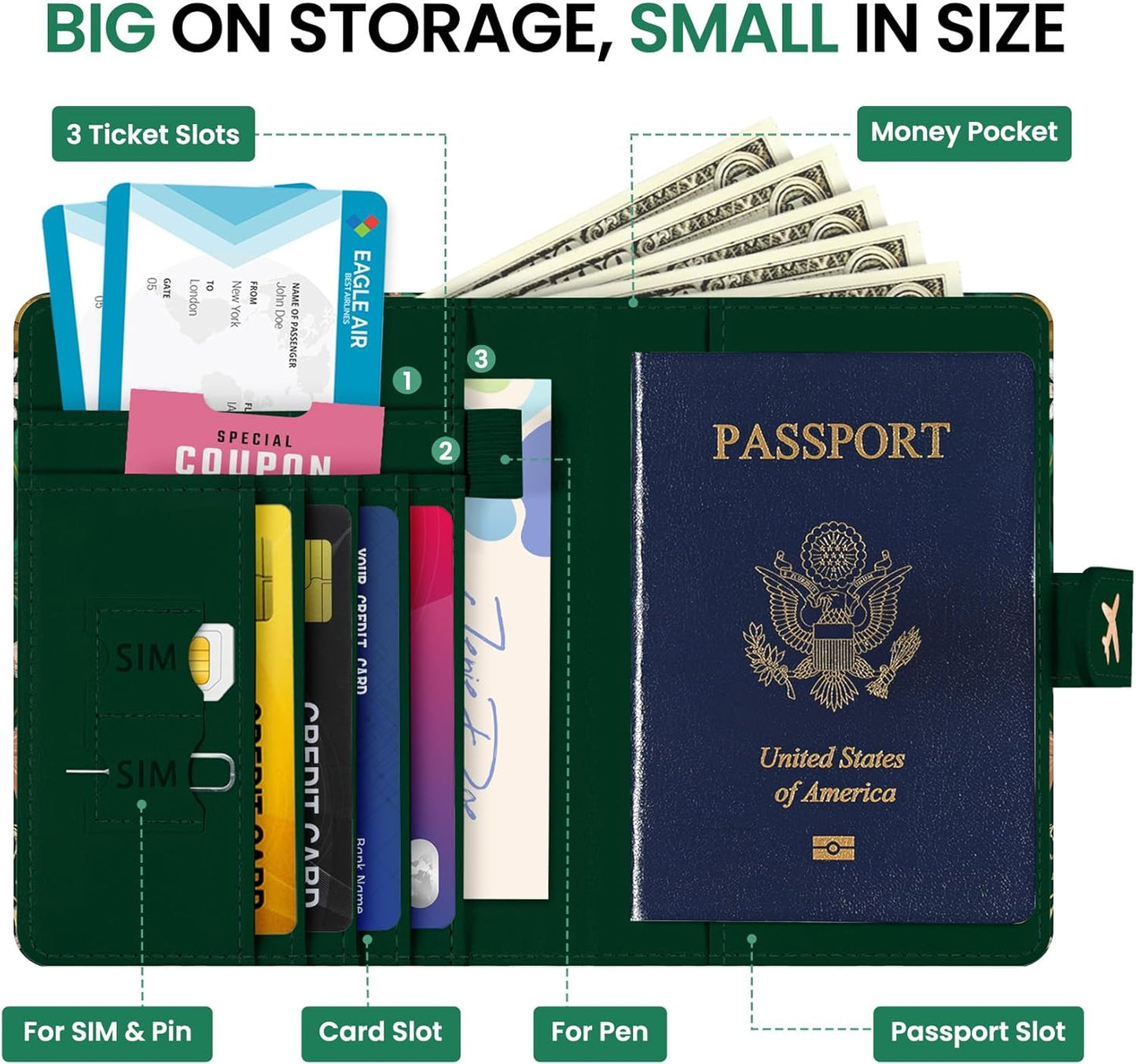 Passport Holder for Travel Essentials, RFID Blocking Leather Cover Wallet with Magnetic Closure, Aesthetic & Cute Passport Book Case for Women and Men - Bloom