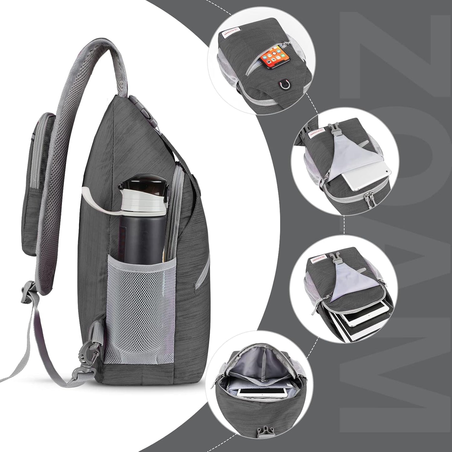 ZOMAKE Sling Bag,Small Crossbody Sling Backpack,Water Resistant Shoulder Daypack for Travel,Anti
