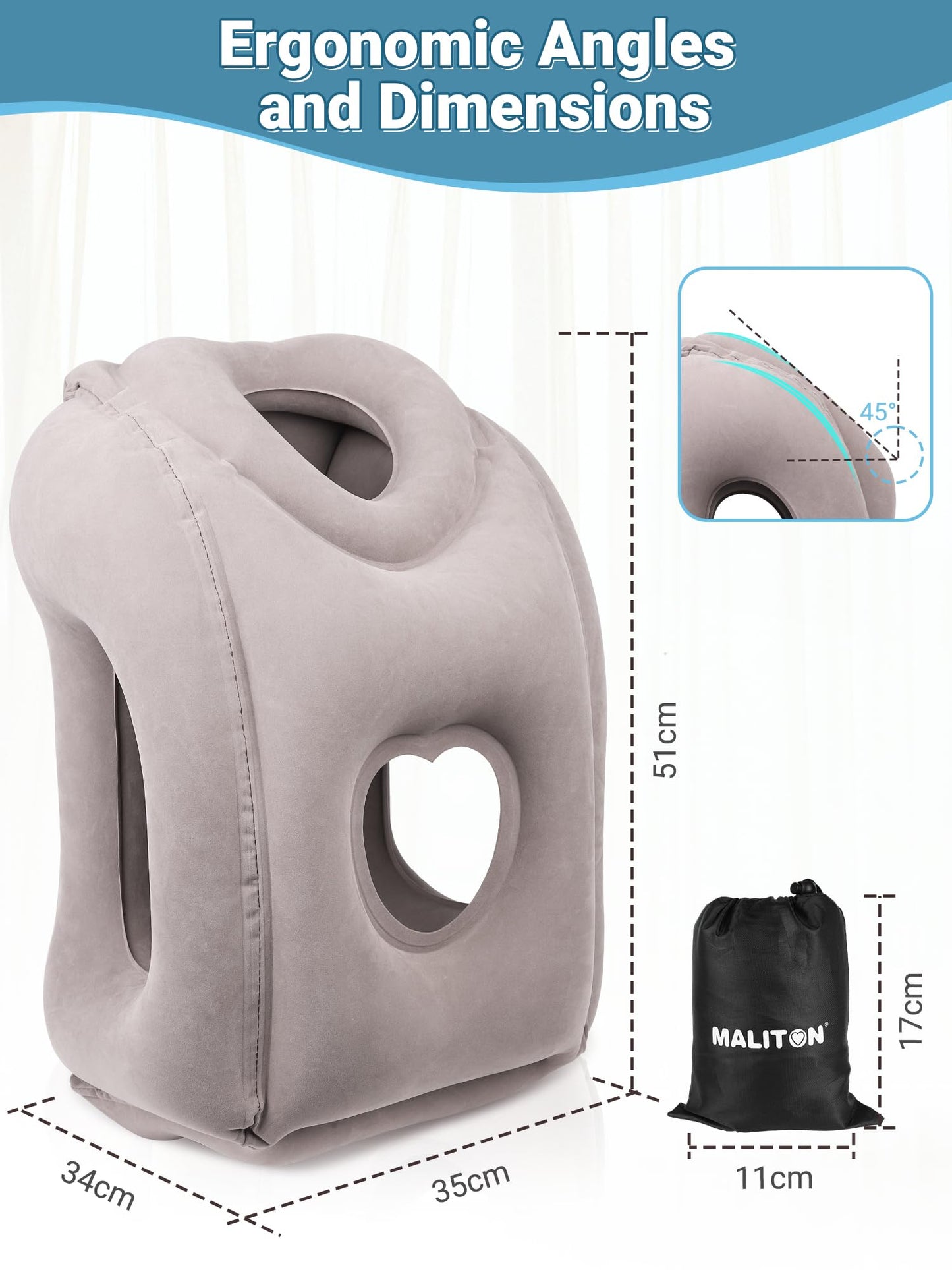 Maliton Inflatable Travel Pillow for Airplane Comfortable Sleeping, (Grey)