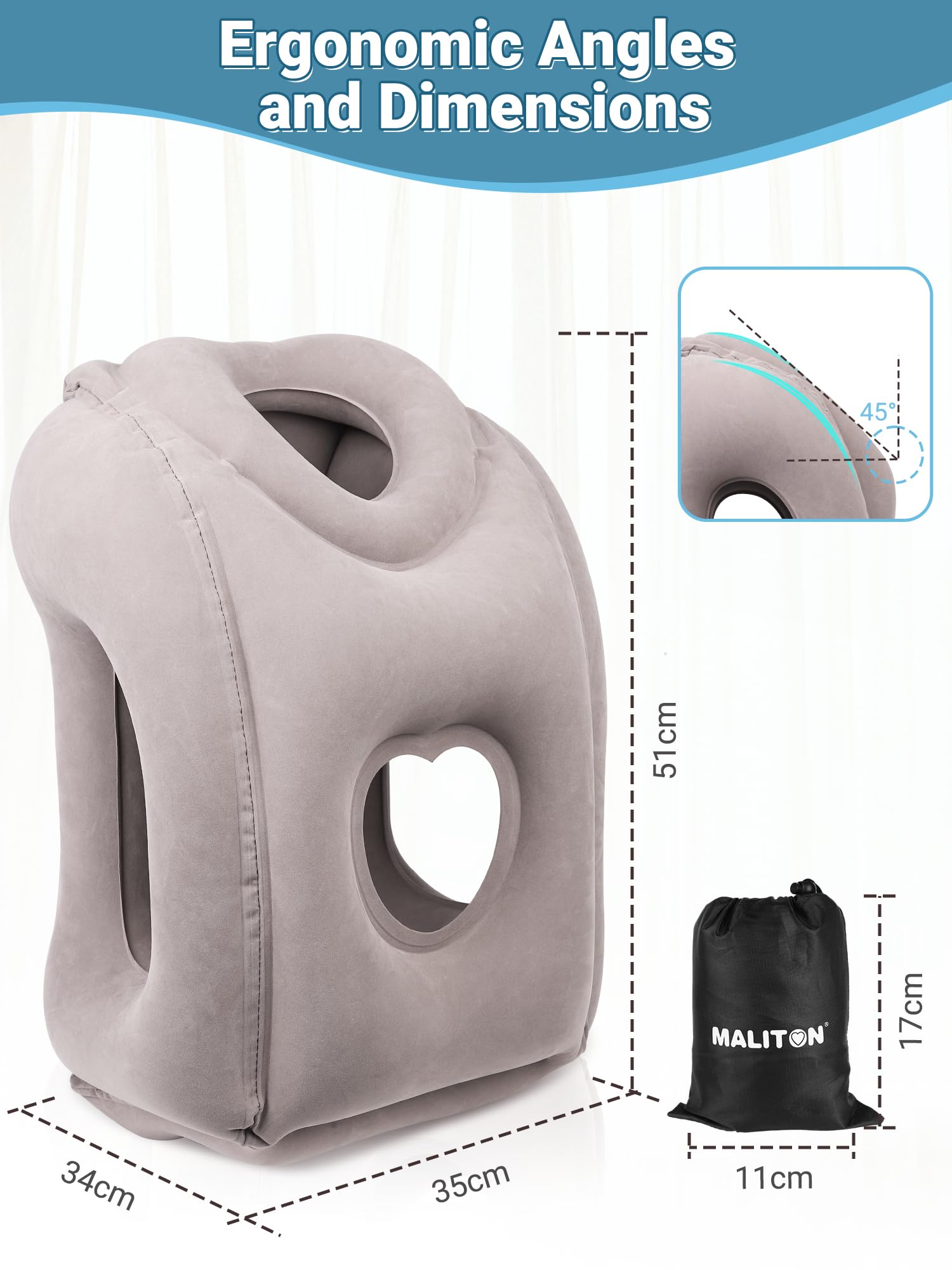 Maliton Inflatable Travel Pillow for Airplane Comfortable Sleeping, (Grey)