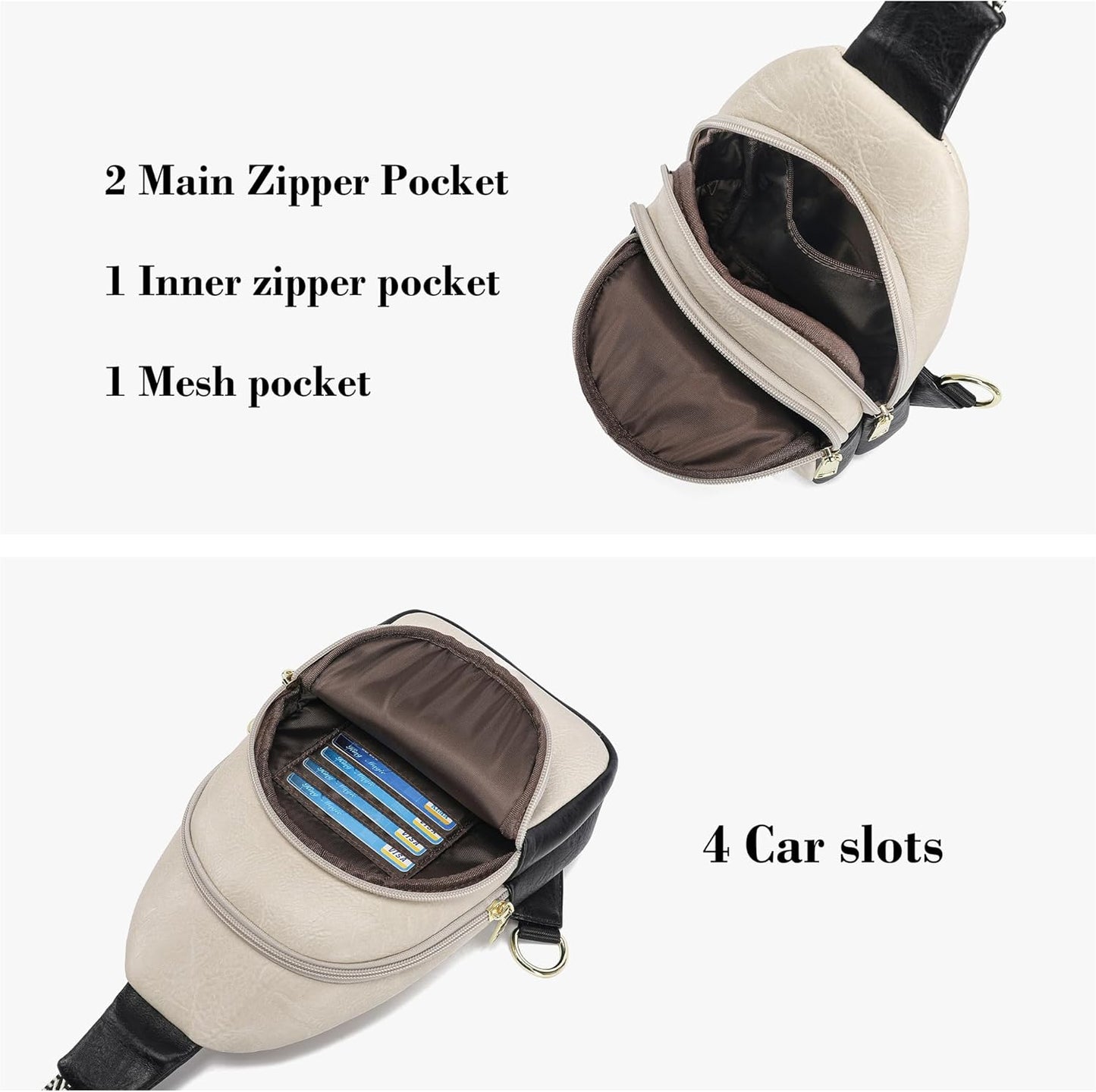 INICAT Crossbody Sling Bags Travel Cross Body Purses Faux Leather Fanny Packs Chest Bag for Women