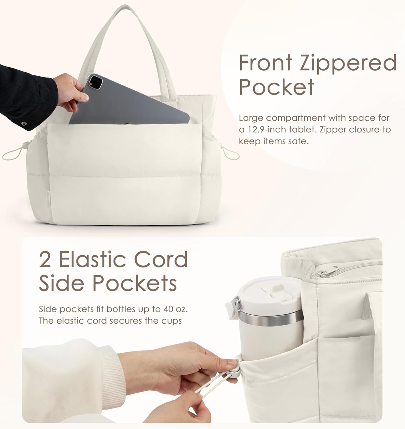 Tote Bag for Women Puffy Work Bags for Women with Zipper Lightweight Quilted Puffer Tote Bag for Travel, Teacher, Nurse