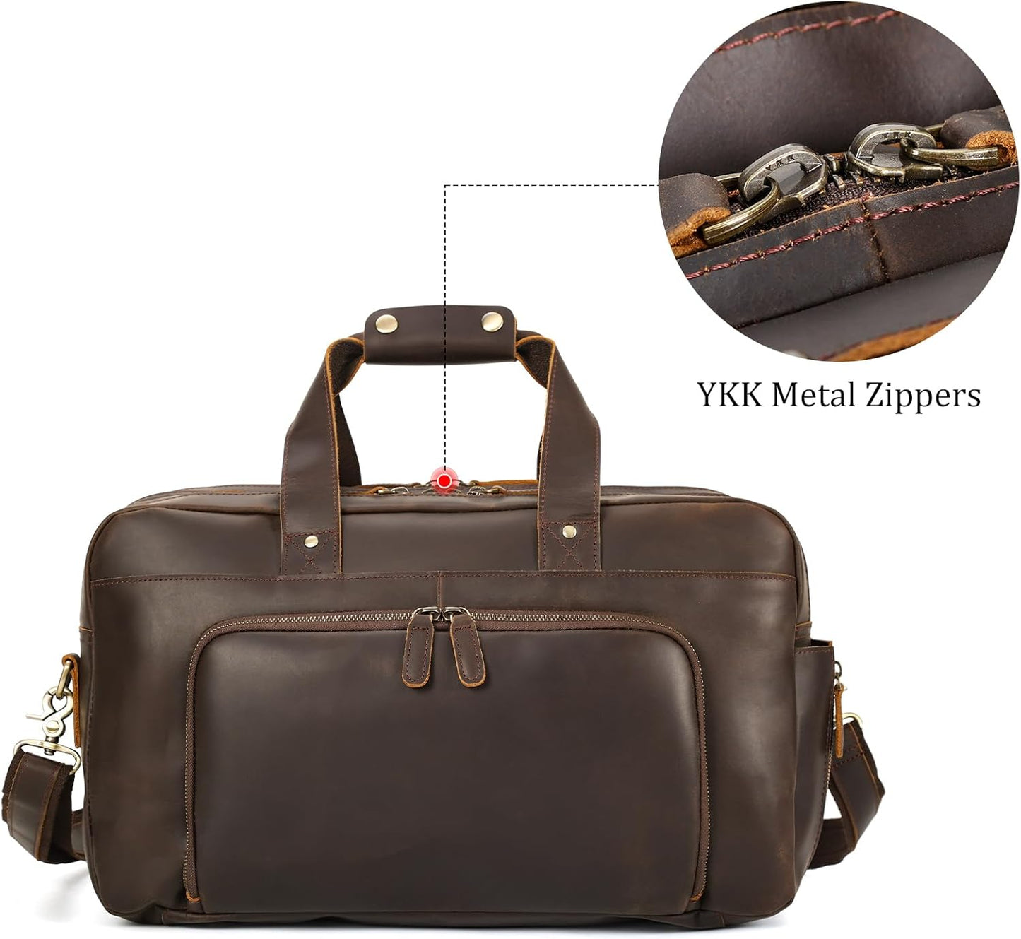 Polare 18" Full Grain Leather Luggage Airlines Personal Item Bag Business Carry On Suitcase Weekender Overnight Travel Duffel Bag for Men (Dark Brown-18.5")