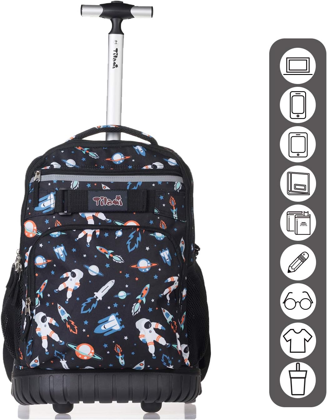 Tilami Rolling Backpack 18 inch Wheeled Laptop Backpack School College Student Travel Trip Boys and Girls, Astronaut
