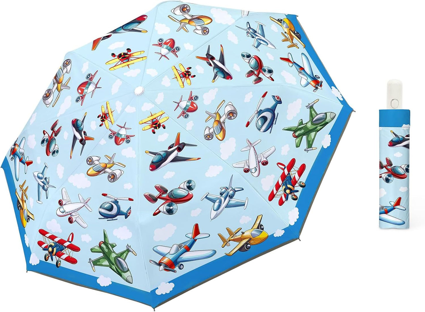 Autoamtic Kids Umbrella UV Resistant, Folding Compact Umbrella 360° Reflective Strip for Travel Outdoor, Lightweight Cute Kids Parasol Anti-rebound Safe for Toddler