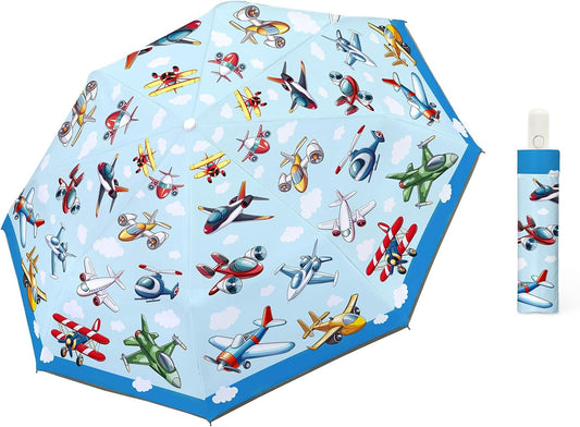 Autoamtic Kids Umbrella UV Resistant, Folding Compact Umbrella 360° Reflective Strip for Travel Outdoor, Lightweight Cute Kids Parasol Anti-rebound Safe for Toddler