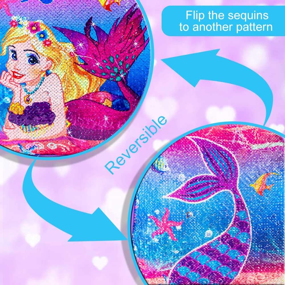 UFNDC 3PCS Backpack for Girls with Lunch Box,16”Kids Sequin Bookbag with Lunch Box, School Bag for Elementary Toddler