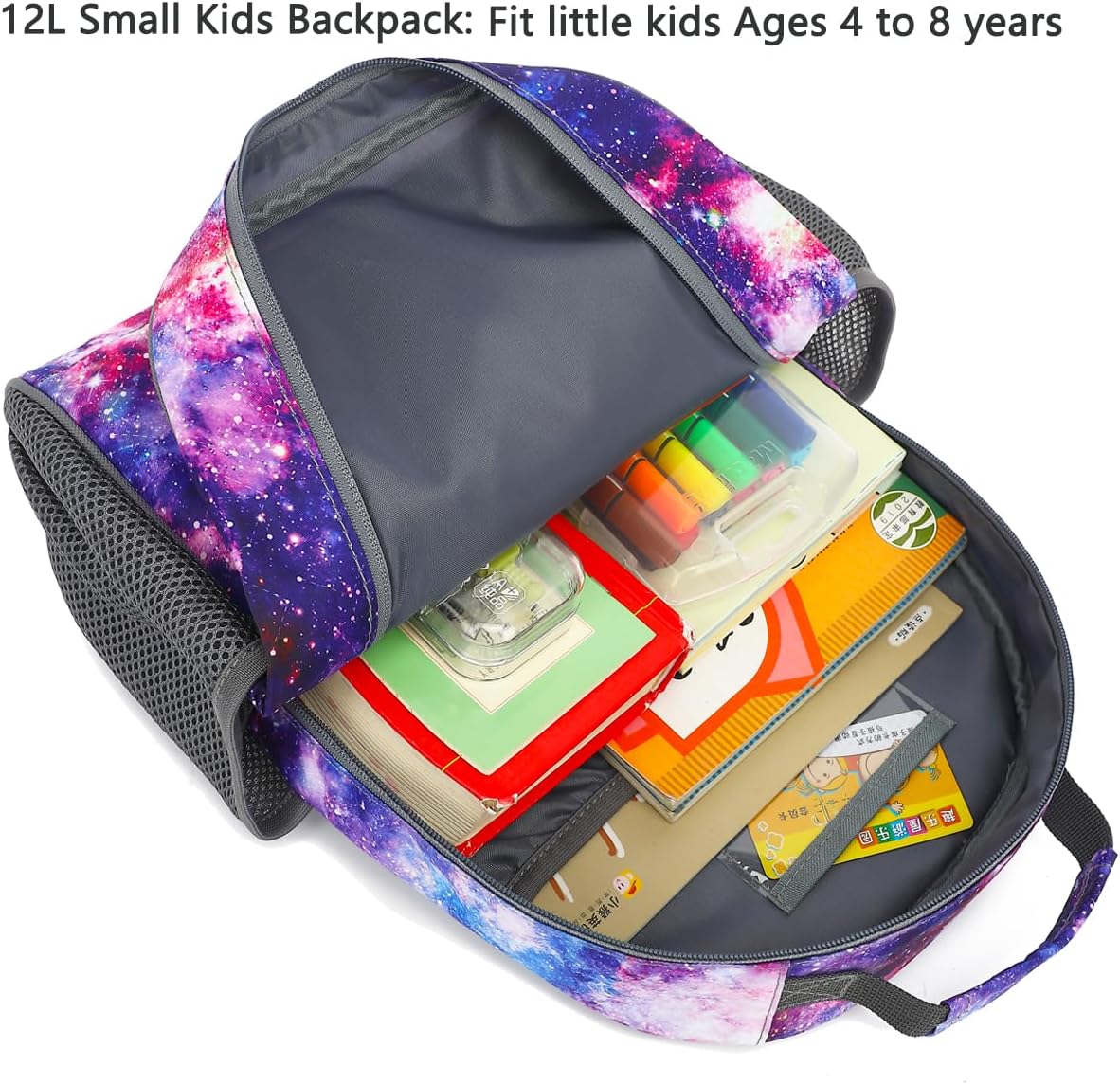 FlowFly Kids Backpack for Toddler Boys Girls, Simple Lightweight Bookbag for Daycare Kindergarten Elementary School Travel, Small Modern Bag (Medium 15''), Galaxy