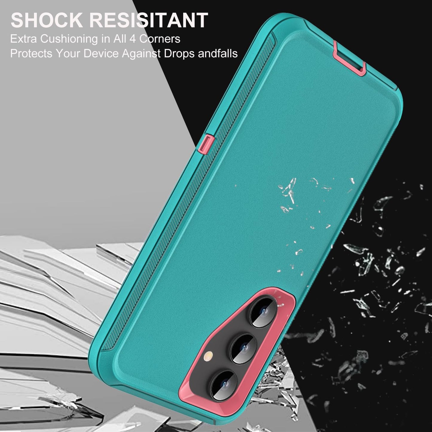 for Samsung Galaxy S25 Plus Case, Military Grade Heavy Duty Shockproof/Drop Proof/Dust Proof Case with 2Pcs Tempered Glass Screen Protector & 1PcsCamera Lens Protector (Aqua Blue/Pink)