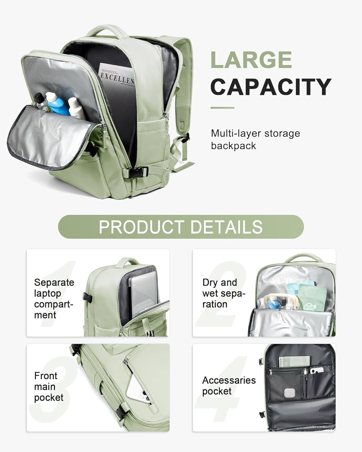 WONHOX Large Travel Backpack Carry on Flight Approved Laptop Work Business Backpack for Women Men Mochila de Viaje