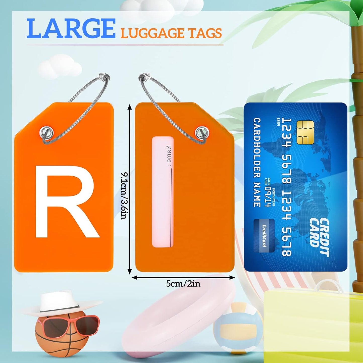 8 Pcs Initial Letter A-Z Luggage Tags Silicone Suitcase Instrument Tag with Name Card and Stainless Steel Loop(Letter R,Orange)