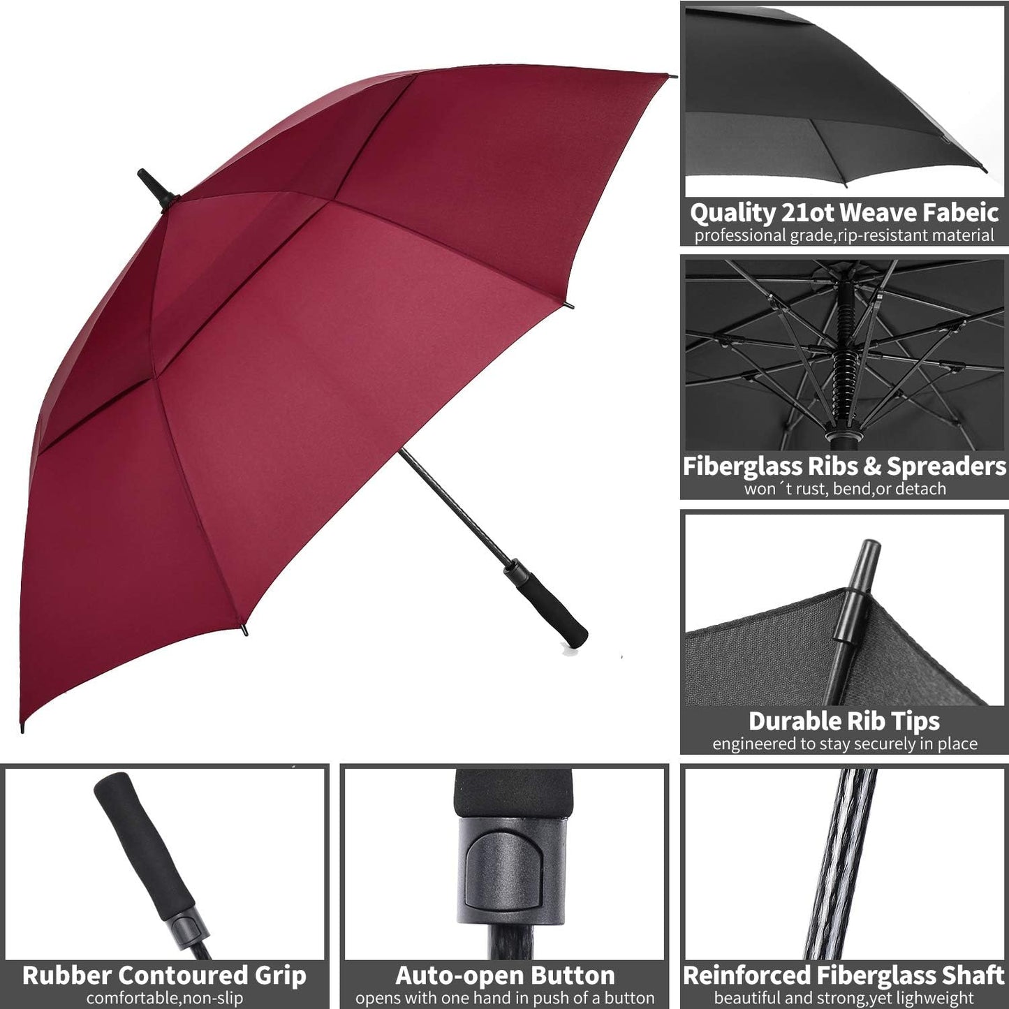 MRTLLOA Extra Large Golf Umbrella, 54/62/68/72 Inch Automatic Open, Oversize Double Canopy Vented