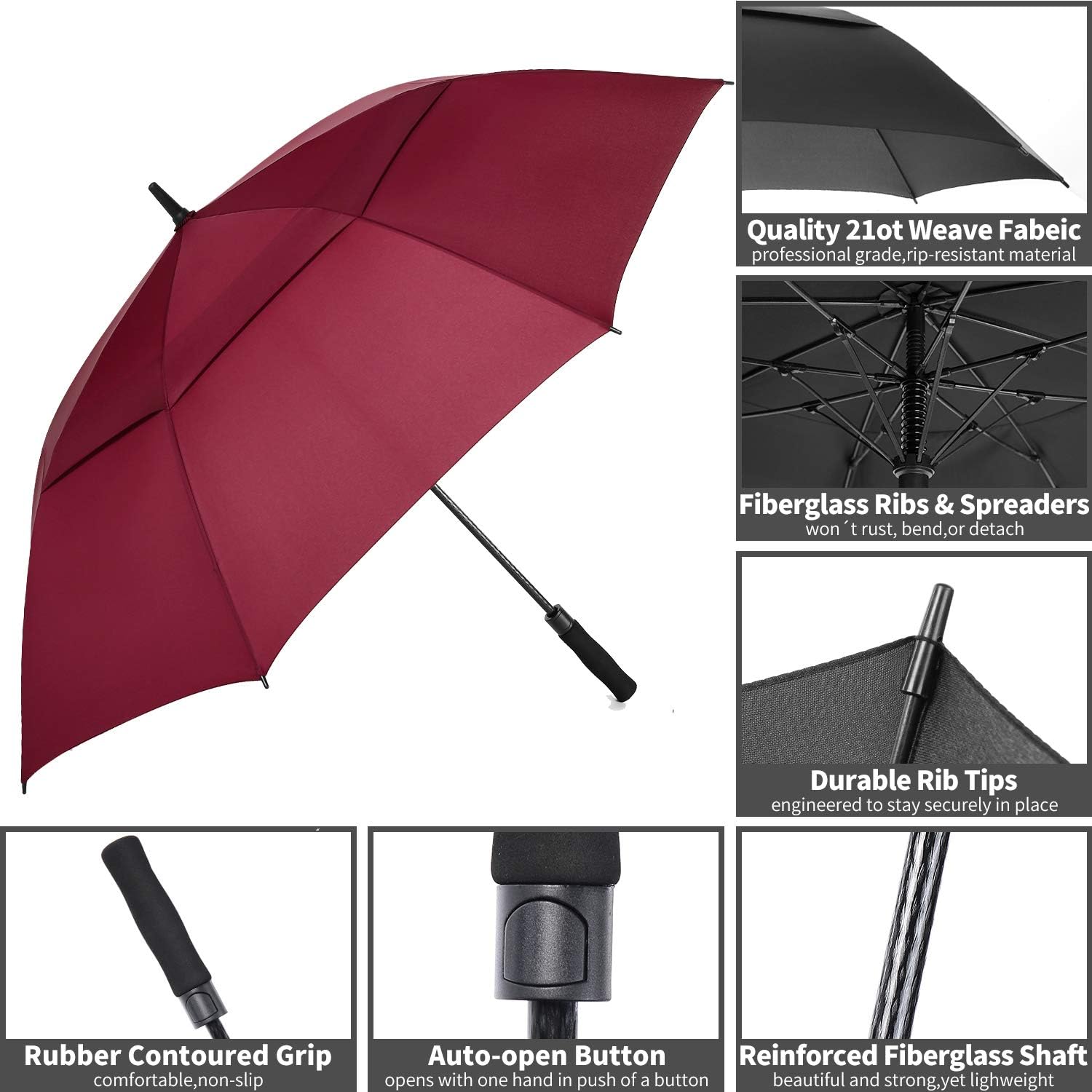 MRTLLOA Extra Large Golf Umbrella, 54/62/68/72 Inch Automatic Open, Oversize Double Canopy Vented