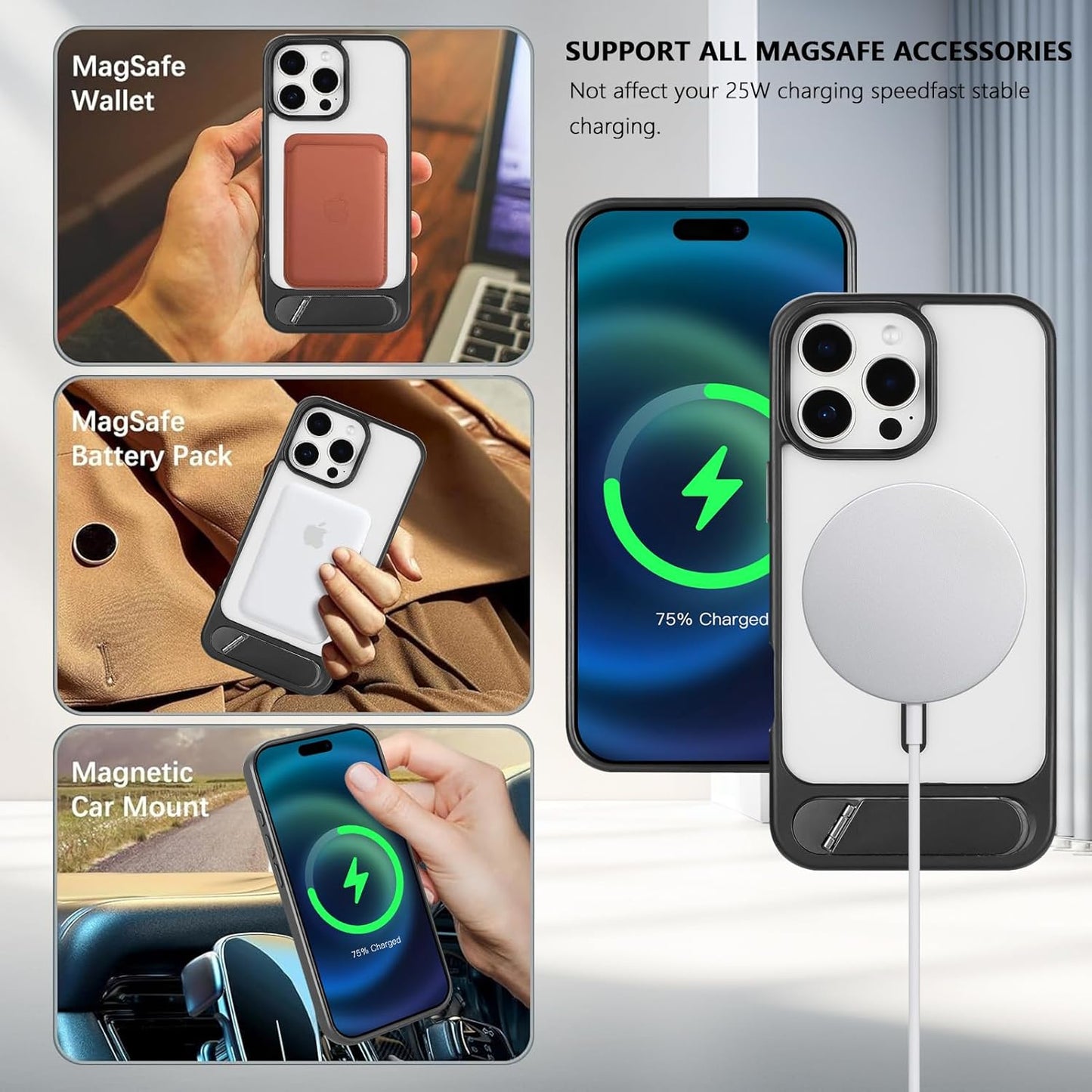 Tikoo Strong Magnetic for iPhone 16 Pro Max Case with Magsafe and Built-in Invisible Kickstand Slim Translucent Matte Military Grade Protective Phone Case for iPhone 16 Pro Max 6.9
