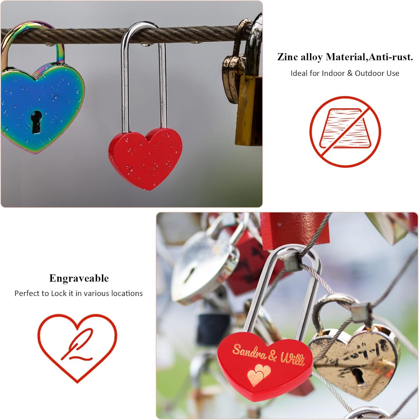 3.5" 50mm Love Lock Heart Padlock,Red Single Heart Wish Lock for Lovers