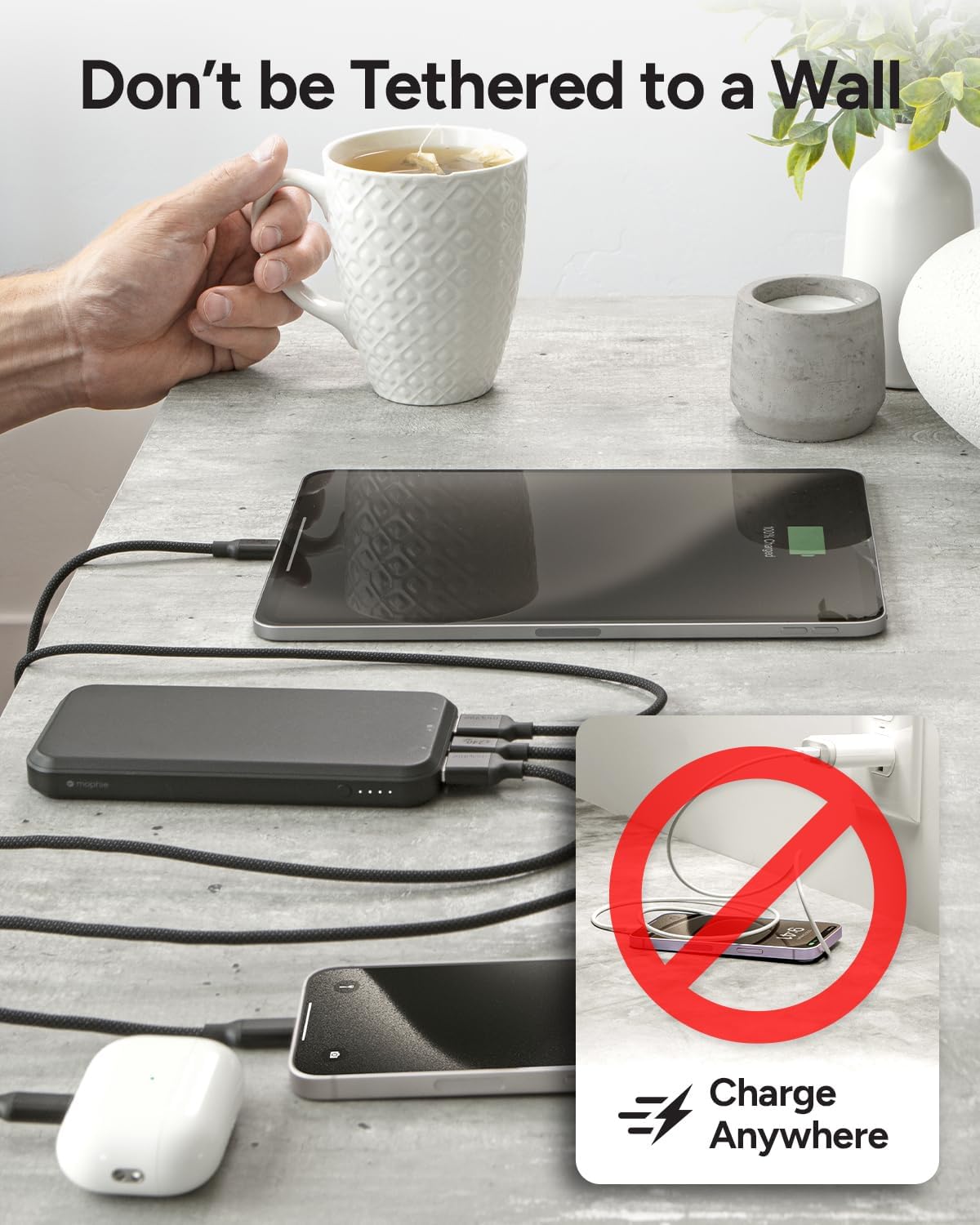 Mophie powerstation prime10 - Portable Power Bank with 10,000mAh Internal Battery, 18W USB-C PD Fast Charging, Charge 3 Devices Simultaneously, LED Power Indicator - White Floral