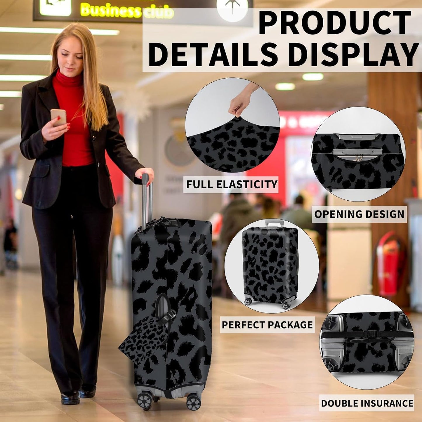 Travel Luggage Cover,Leopard printTheme Suitcase Cover Accessory Kit, Luggage Tag, and Comfortable Luggage Handle Wrap, Washable Luggage Suitcase Protector (22-24 inch,M)