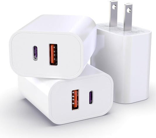USB C Charger Block, 3Pack for iPhone Charger Block, 20W Dual Port PD+QC, Power Wall USB Adapter, Fast Type C Charging Plug for iPhone 17,16,15,14,13,12,11, Pro Max, XS, XR, X, Samsung Galaxy Phone
