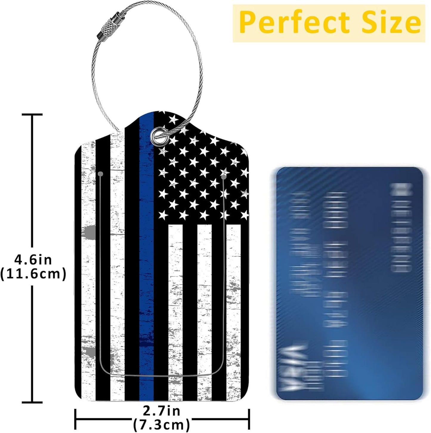 Luggage Tags for Suitcase,2 Pack Police Support Flag Luggage Tag with Privacy Flap,Name ID Label and Metal Loop for Women Men Girls Baggage Bag Backpack Instrument