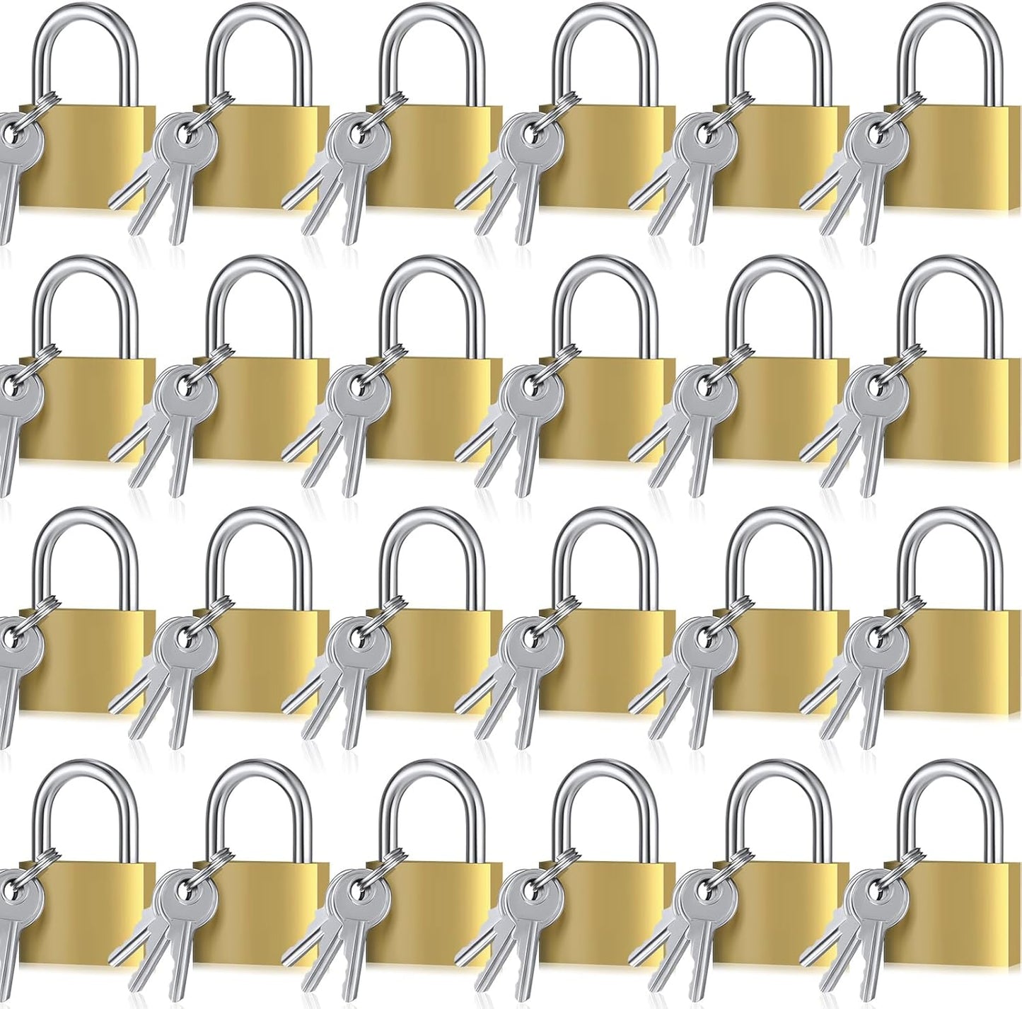 24 Pcs Solid Brass Keyed Padlock, Small Yellow Gym Lock, Strong Padlock with Same Key for Luggage Toolbox (20mm)