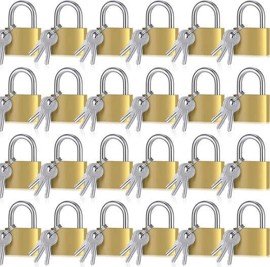 24 Pcs Solid Brass Keyed Padlock, Small Yellow Gym Lock, Strong Padlock with Same Key for Luggage Toolbox (20mm)