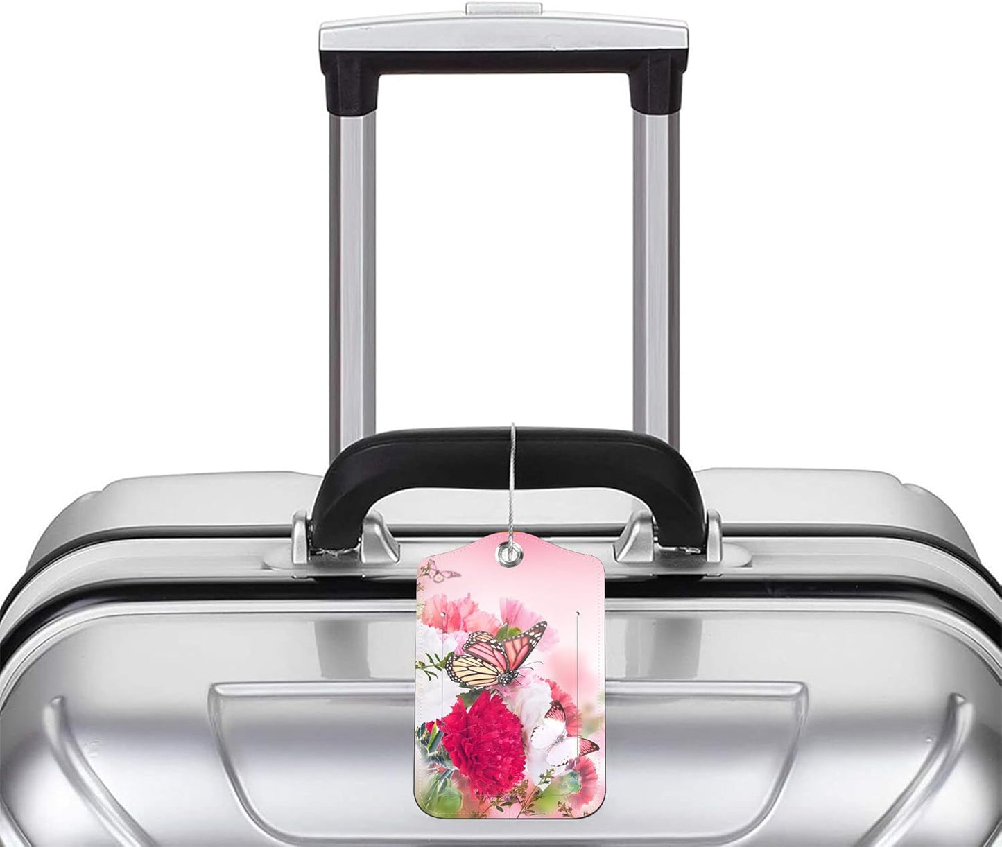 2 Pack Luggage Tags for suitcases Butterfly and Flower Leather Luggage Tag, Identifiers with Privacy Name ID Label and Metal Loop for Men Women Travel Bag Suitcase