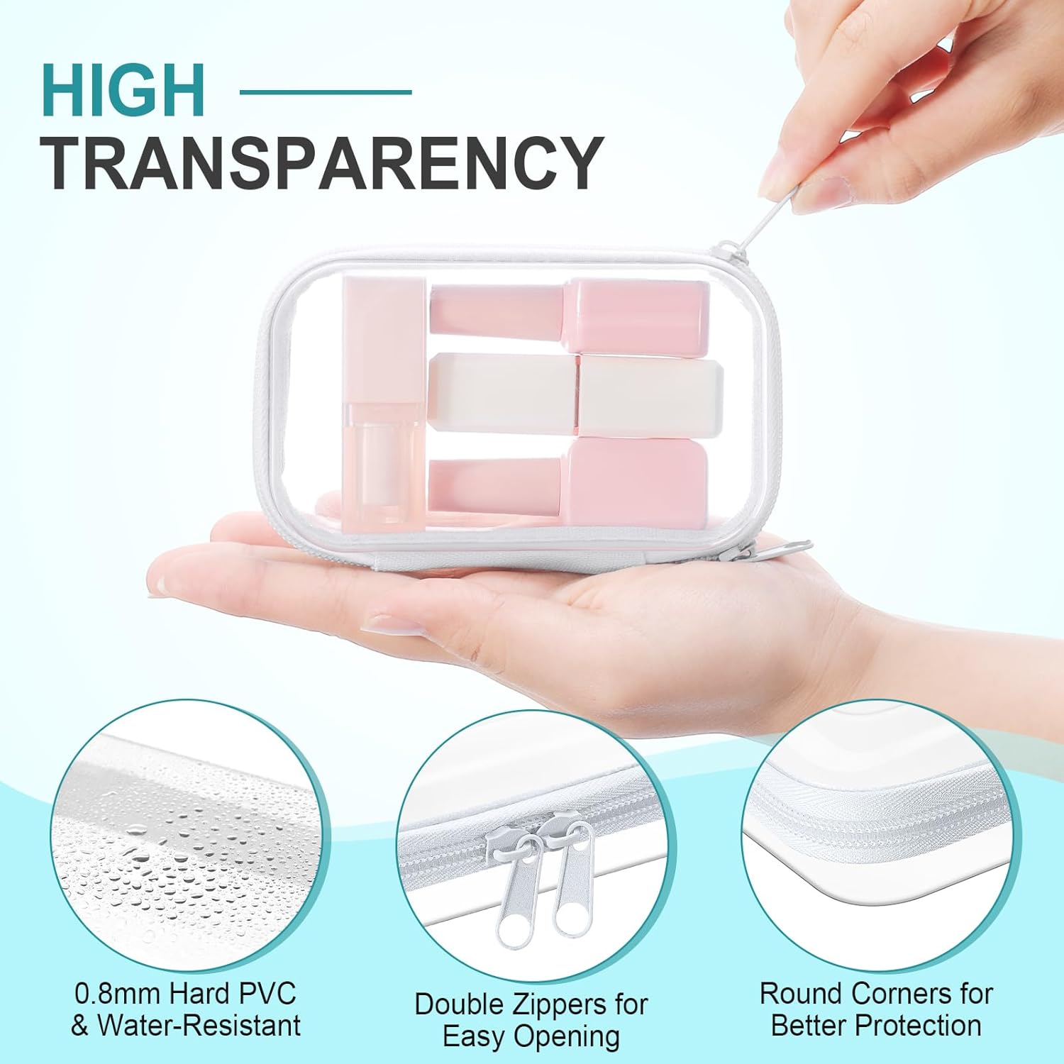 Hoolerry 4 Pcs Hard Clear Zipper Case Makeup Bags Plastic Pencil Pouch Transparent Storage Box