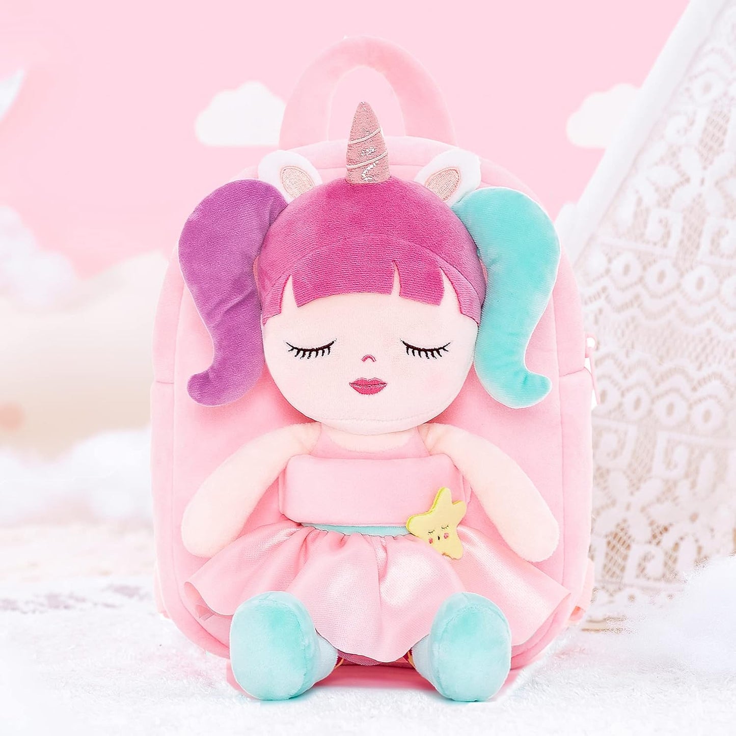 Lazada Girls Backpack with Doll Toddler Toys Baby Girls Gifts Rag Dolls 9.5“