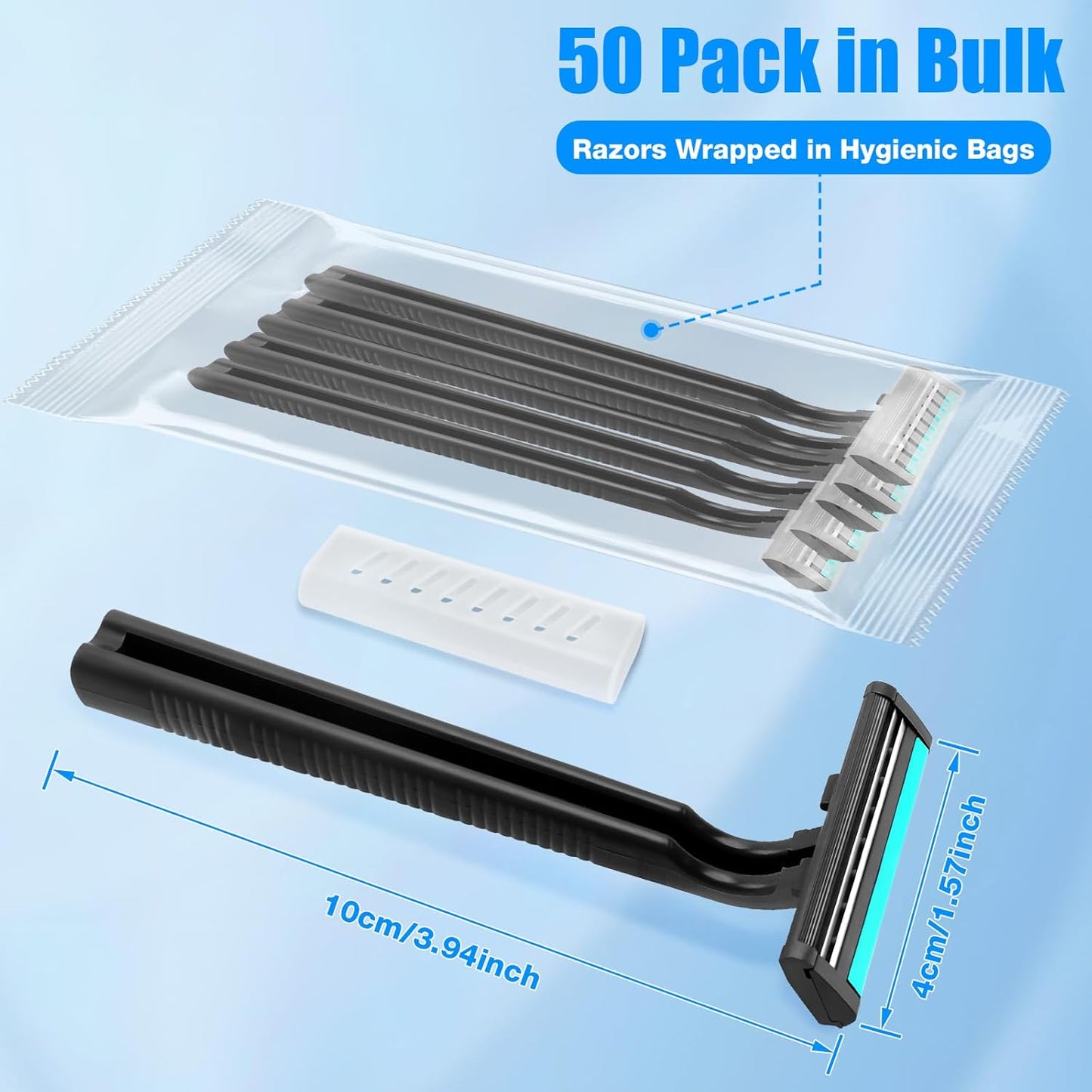 Disposable Razors Bulk for Men 50 Pack, Homeless Supplies Bulk, Twin Blade Mens Safety Travel Supply Shaving Razor, Face Beard Body Shavers for Hotel Camping Bathing (Black)