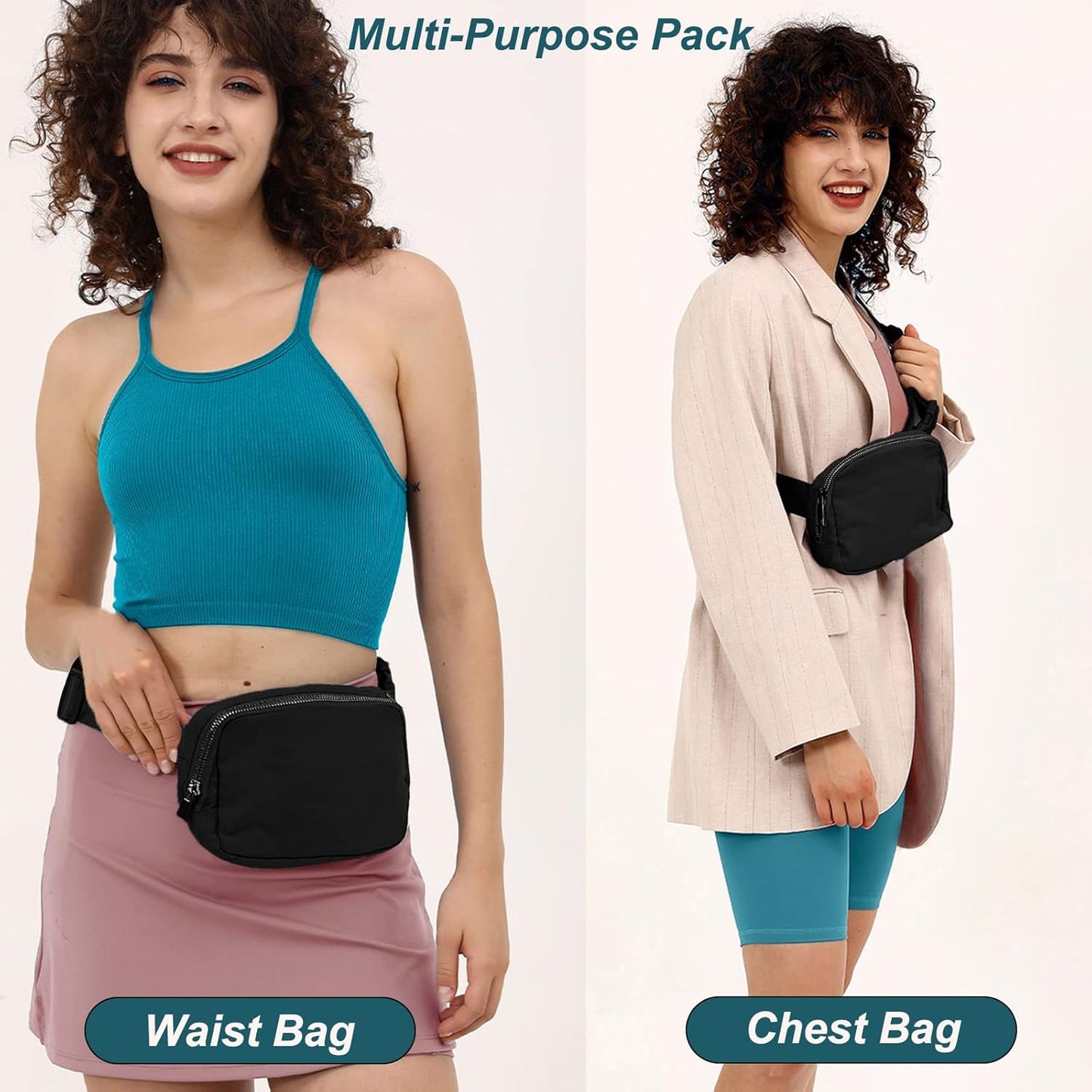 Fanny Pack for Women Men,Fashion Crossbody Bag Mini Belt Bag with Adjustable Strap and 11.8in Extension Belt, Waterproof Waist Bag for Outdoor Running Hiking Walking Travel (Black)